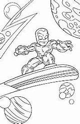 Coloring Space Silver Surfer Hero Super Squad Pages Marvel Surfboard Travelling Through His Visit Superhero sketch template