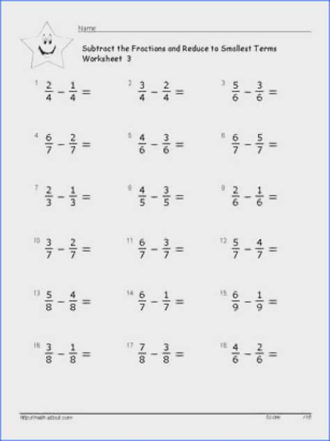 fraction worksheet   fractions worksheets subtracting