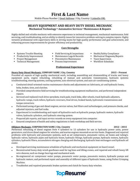 mechanic resume sample professional resume examples topresume