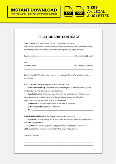 relationship contract relationship agreement contract etsy