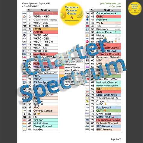 spectrum printable channel guide