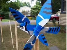 handmade Wooden Blue Jay Bird shaped whirligigs by tomscraftcastle