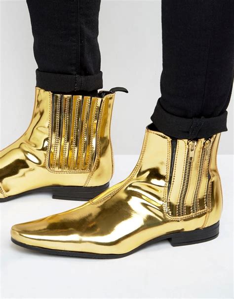 lyst asos chelsea boots  gold  double zip  metallic  men