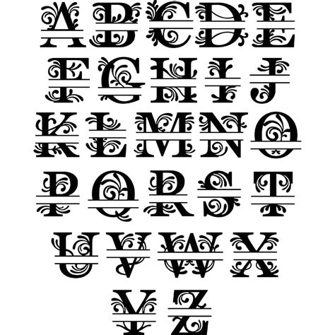 letters ornaments split regal monogram dxf files cut ready  cnc