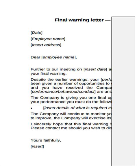 final warning letter template  word  format