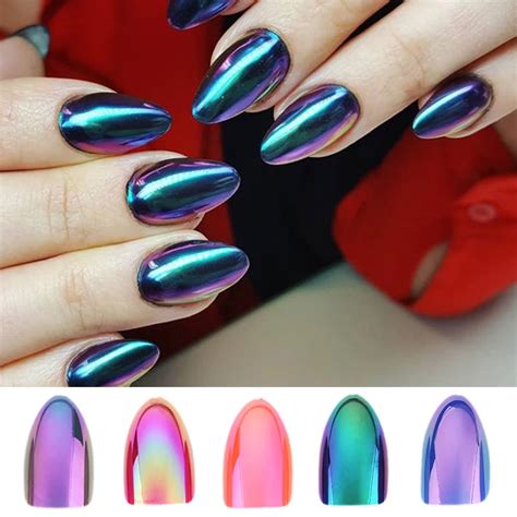 chrome nagels stiletto fake nail tips  stksdoos metallic valse nail art manicure druk op