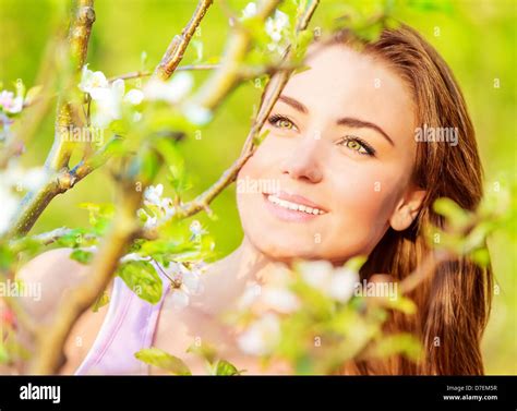 Closeup Portrait Of Attractive Young Lady Having Fun Outdoors Spring