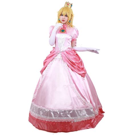 Princess Peach Cosplay Costume Adult Women Girl Halloween Pink Fancy