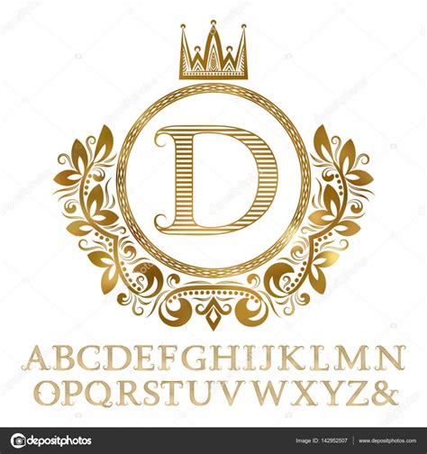 golden striped letters  initial monogram  coat  arms form shining font  elements kit