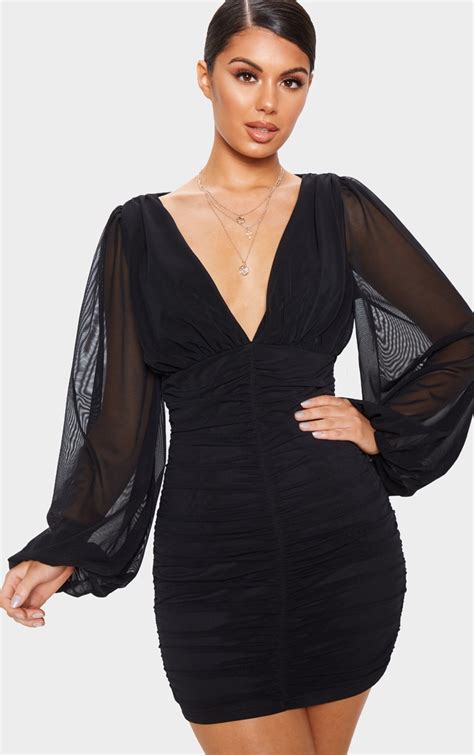 black mesh balloon dress dresses prettylittlething