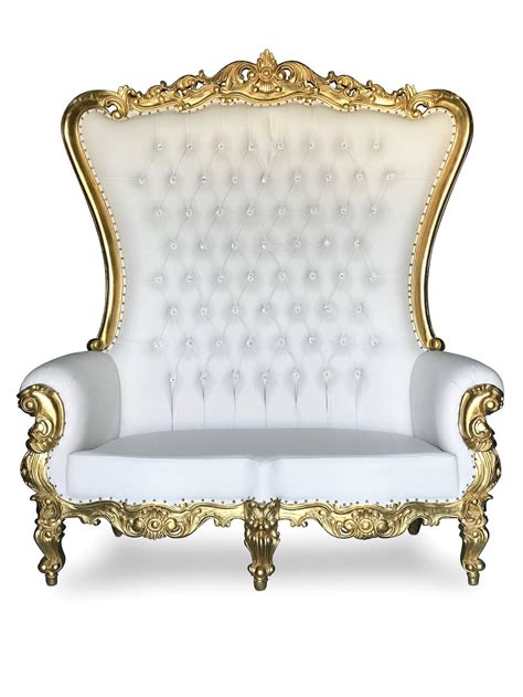 white throne sofa  gold trim pocono party rentals