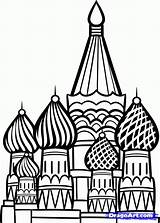 Coloring Saint Kremlin Petersburg Draw Drawings Famous Drawing Moscow St Landmarks Cathedral Basil Easy Places Step Basils Russian Stays Per sketch template