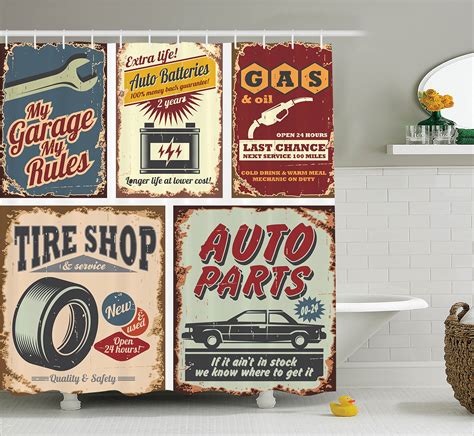 Ambesonne 1950s Decor Collection Vintage Car Metal Signs