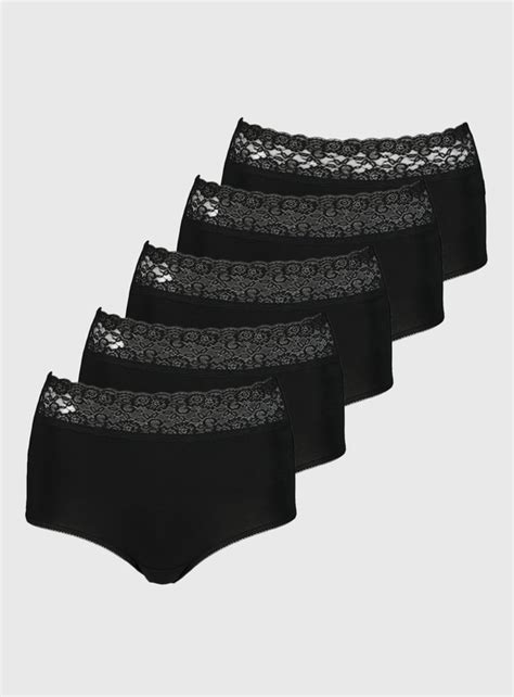 womens black comfort lace full knickers 5 pack tu clothing
