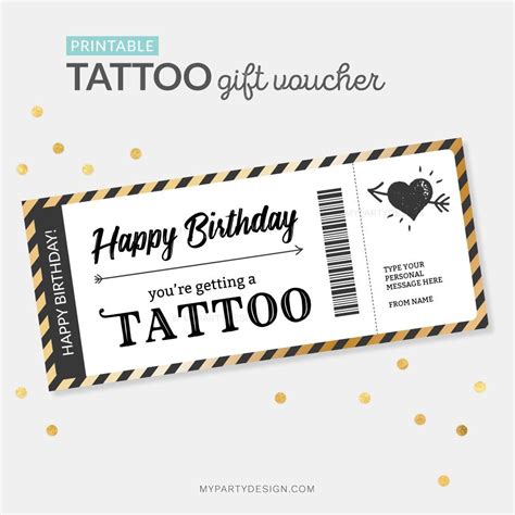 tattoo voucher template printable file  party design gift card