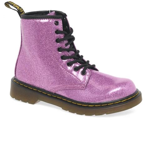 dr martens glitter  girls junior pink zip boots charles clinkard