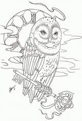 Tattoo Owl Drawing Stencil Key Clock Getdrawings sketch template