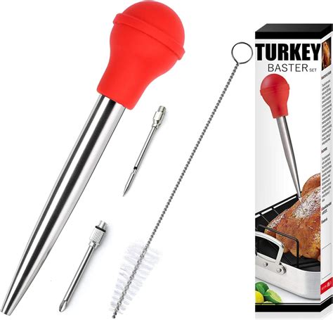stainless steel turkey baster with cleaning brush food grade syringe