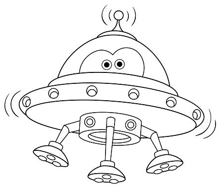 coloring page  cartoon ufo alien space ship stock illustration