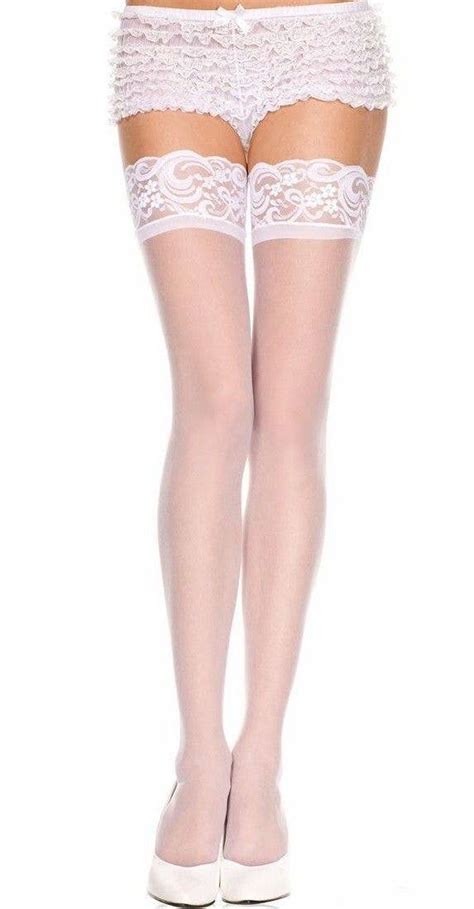 sexy sheer white thigh highs with lace top thigh high stockings