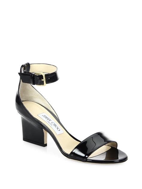 jimmy choo edina patent leather ankle strap sandals black   ankle strap sandals high