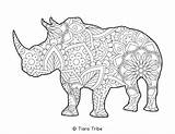 Mandala Coloring Animal Rhino Pages sketch template