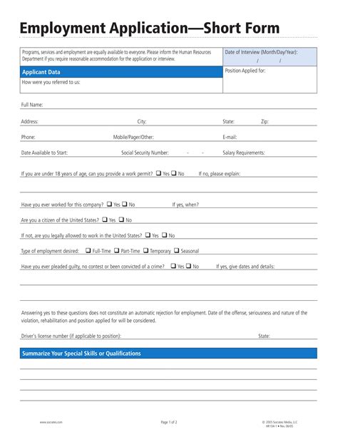 Employment Application Form Printable Printable Forms Free Online