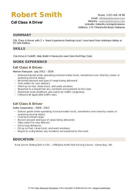 cdl class  driver resume samples qwikresume
