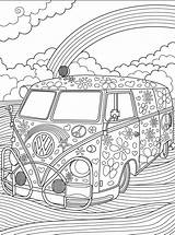 Coloring Pages Hippie Adult Volkswagen Van Adults Cars Vw Colouring Printable Vans Sheets Print Book Books Coloriage Minivan Kombi Peace sketch template