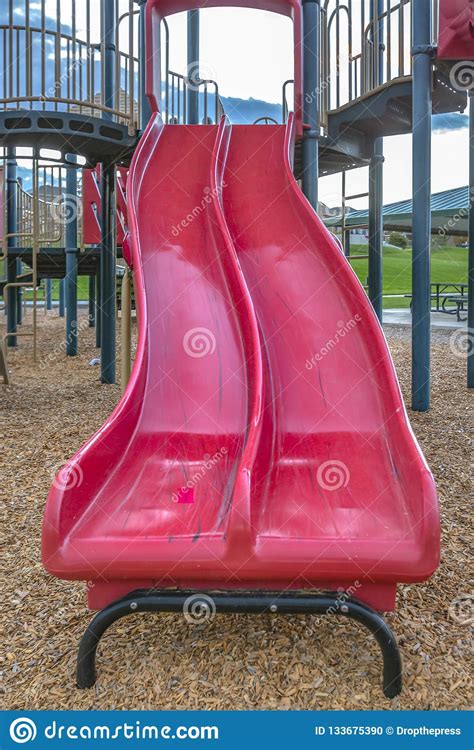 red double   climbing bars   playground stock photo image