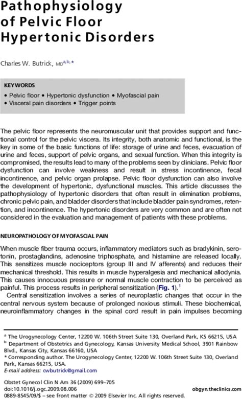 pathophysiology of pelvic floor hypertonic disorders obstetrics and