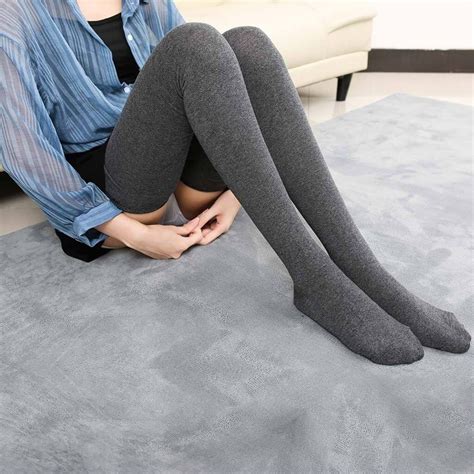Gray B 65cm Cotton Thigh High Stockings Warm Long Sexy Medias Knee