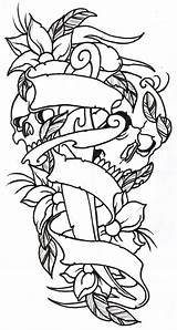 Skulls Dagger Flower Outlines Sleeve Vikingtattoo sketch template