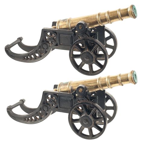 matched pair   miniature cannons  brass cannon  cast iron