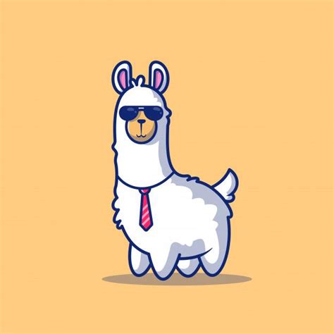 cute business llama icon illustration alpaca mascot cartoon character