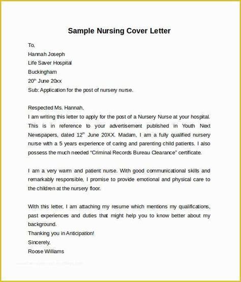 nursing cover letter templates   nursing cover letter template