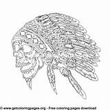 Coloring Headdress Indian Pages Feathers Skull sketch template