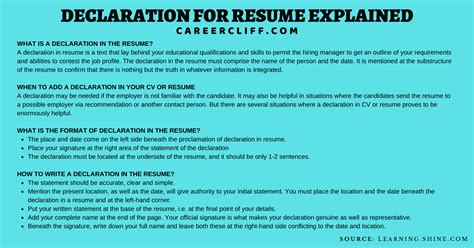 declaration  resume examples  freshers experienced careercliff
