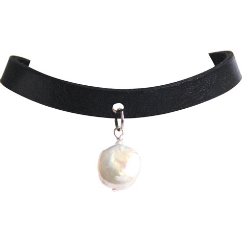 genuine leather choker necklace  cultured fresh water pearl sold