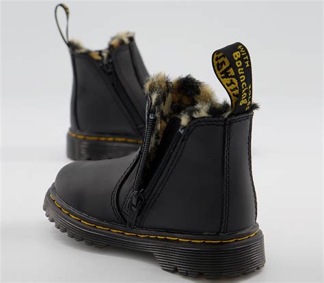 dr martens leonore chelsea boots  black leopard faux fur unisex