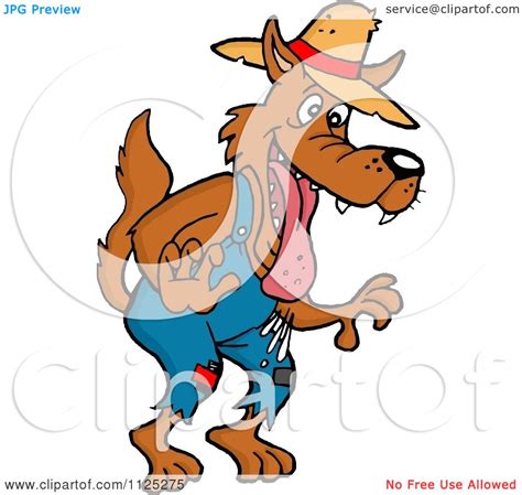 Cartoon Of A Drooling Hillbilly Wolf Royalty Free Vector