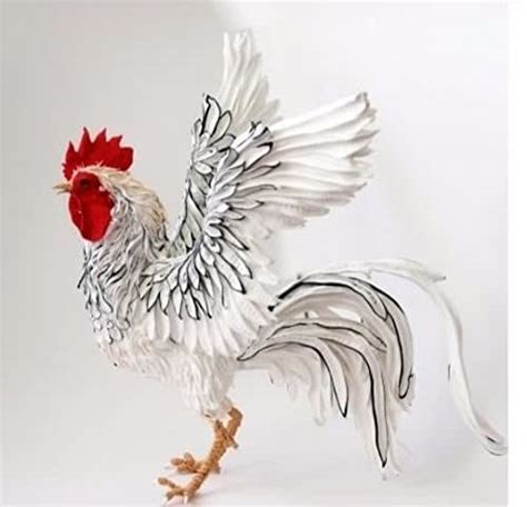cock white black cock with unfolded wings cock figurine