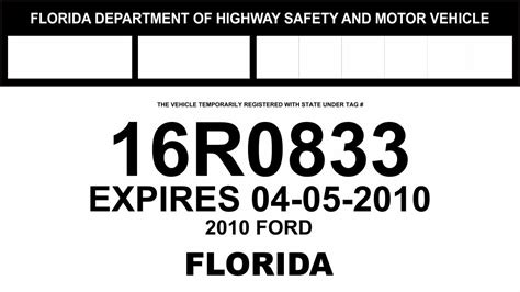 printable temporary license plate template florida  printable