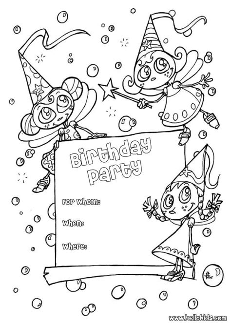 birthday cards coloring pages fairy birthday party invitation