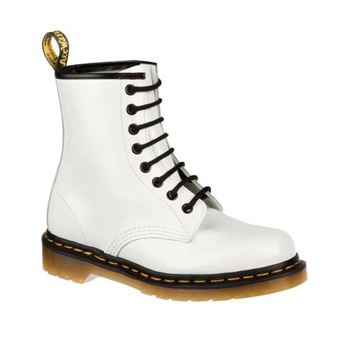 dr martens womens classic  eyelet white patent boot  marshall shoes