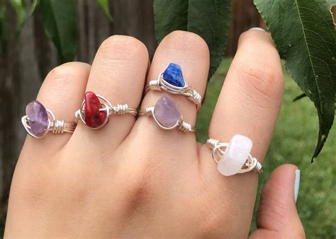 crystal chip wire rings wire wrapped rings crystal jewelry etsy