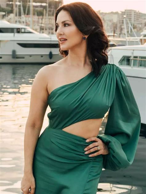 cannes 2023 sunny leone looks gorgeous in a green thigh slit gown