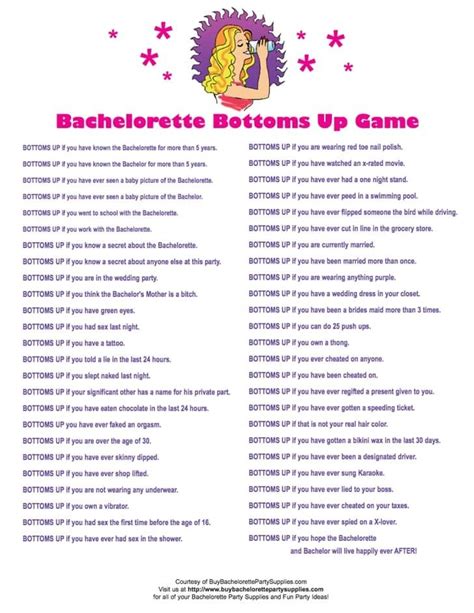 Bottoms Up Game Free Bachelorette Party Printables
