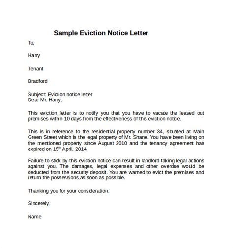 sample notice  vacate letter   documents  word