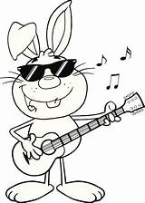 Pages Easter Rabbit Guitar Playing Coloring Smiling Subject sketch template